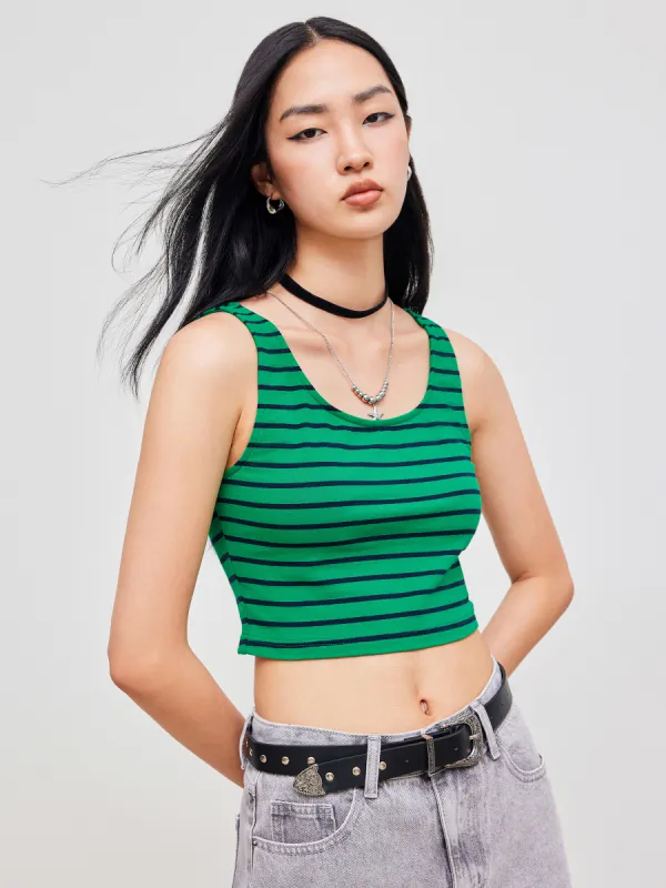 Cotton-blend Scoop Neckline Striped Crop Tank Top sold by Cider
