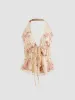 Halter Neckline Floral Knotted Tank Top sold by Cider