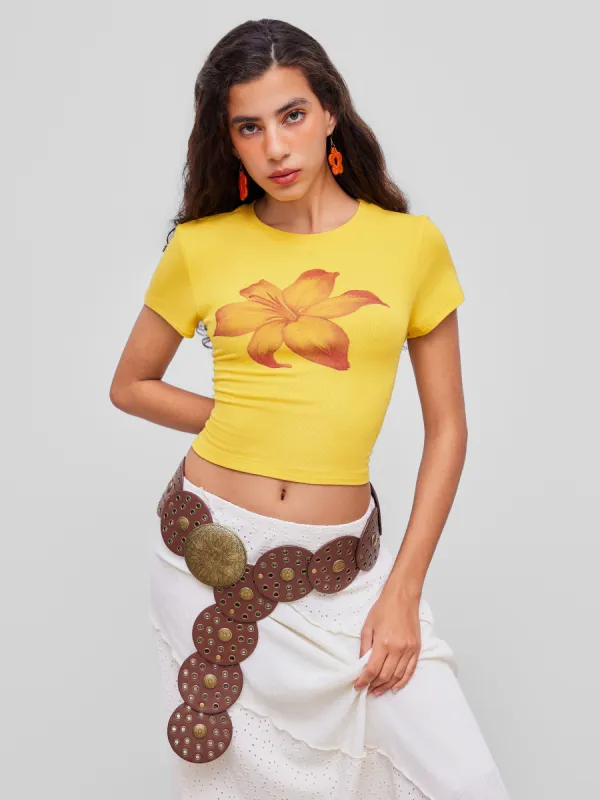 Round Neckline Floral Crop Short Sleeve Tee sold by Cider