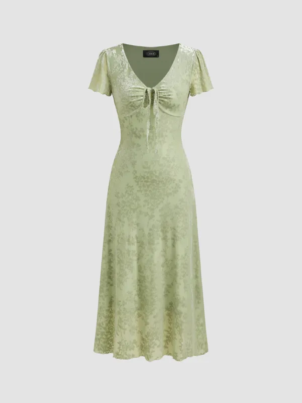 Jacquard V-neck Floral Lace Up Maxi Dress sold by Cider