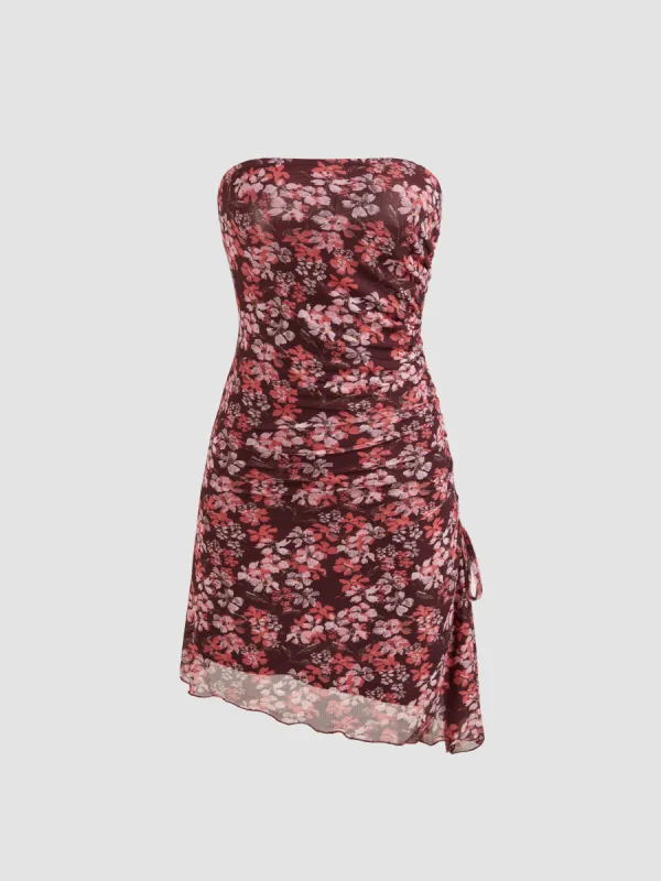 Mesh Floral Drawstring Tube Mini Dress sold by Cider