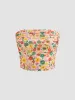 Mesh Floral Ruched Crop Tube Top sold by Cider