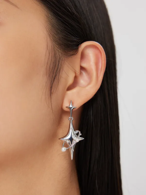 Rhinestone & Faux Pearl Decor Star Earrings sold by Cider