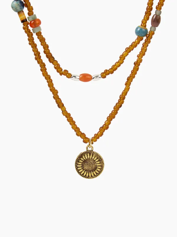 Double Layer Stone Beaded Pendant Necklace sold by Cider