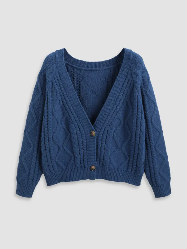 V-neck Cable Knit Button Cardigan Curve & Plus sold by Cider