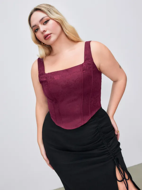 Floral Corset Square Neck Knotted Crop Tank Top Curve & Plus sold by Cider