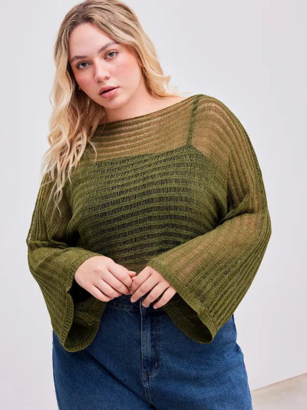 Knitted Boat Neck Solid Long Sleeve Top Curve & Plus sold by Cider