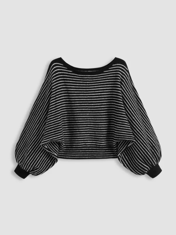 Wool-blend Boat Neck Striped Oversized Knitted Sweater Curve & Plus sold by Cider