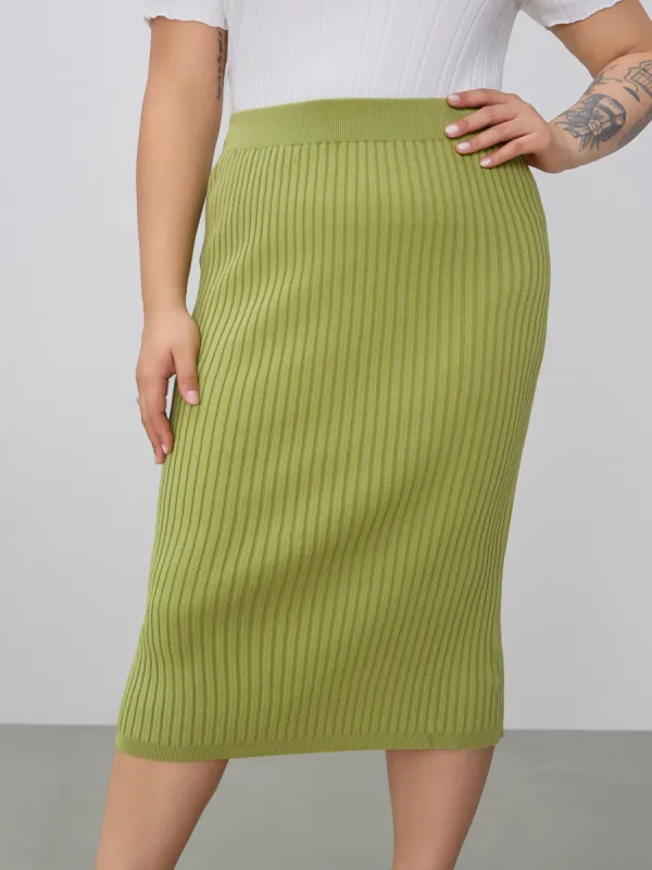 Mid Rise Split Knitted Maxi Skirt Curve & Plus sold by Cider