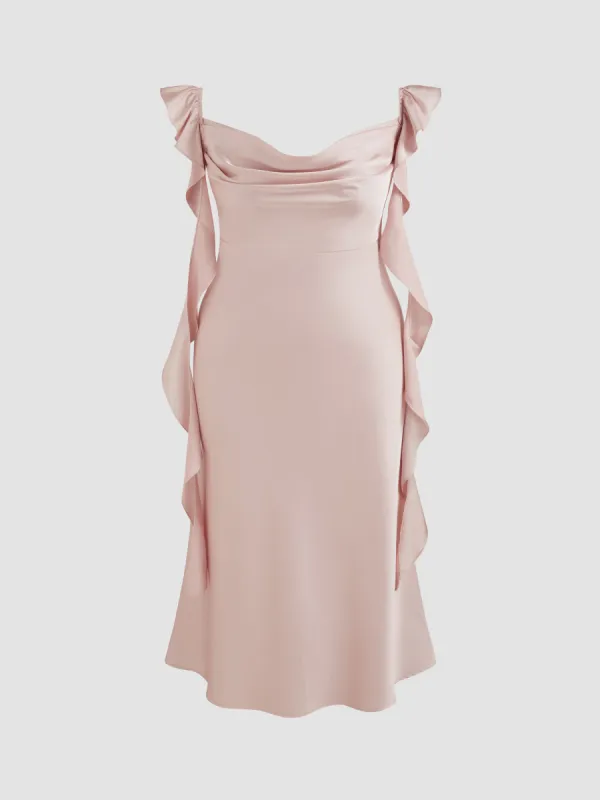 Satin Cowl Neck Solid Ruffle Hem Maxi Dress Curve & Plus sold by Cider