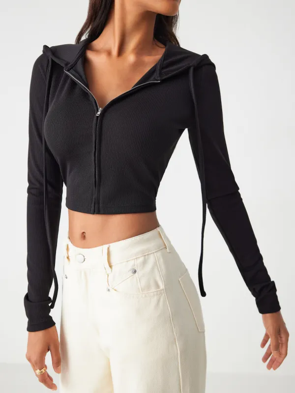 Solid Rib Drawstring Hoodie sold by Cider