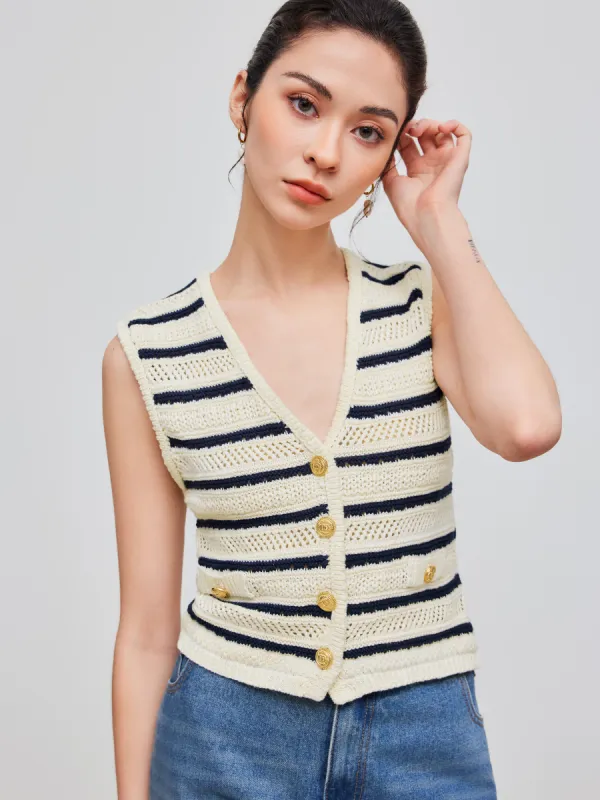 Knit V-neck Striped Vest sold by Cider