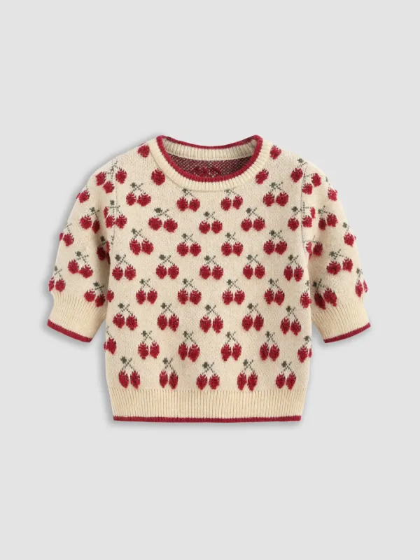Contrasting Binding Cherry Pattern Knitted Crop Top sold by Cider