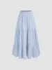 Cotton-blend Mid Rise Striped Tiered Maxi Skirt  sold by Cider
