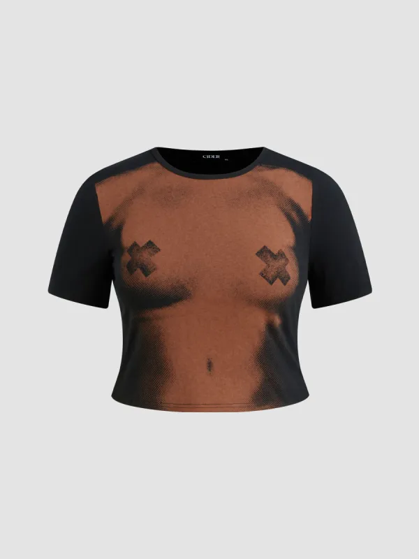100% Cotton Round Neckline Graphic Crop Short Sleeve Tee Curve & Plus sold by Cider