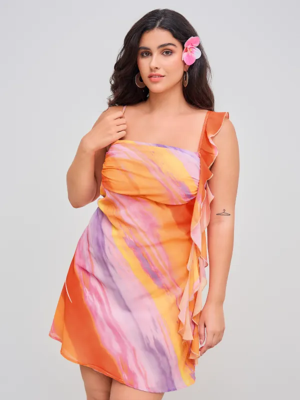 Woven Square Neckline Ombre Ruffle Hem Mini Dress Curve & Plus sold by Cider
