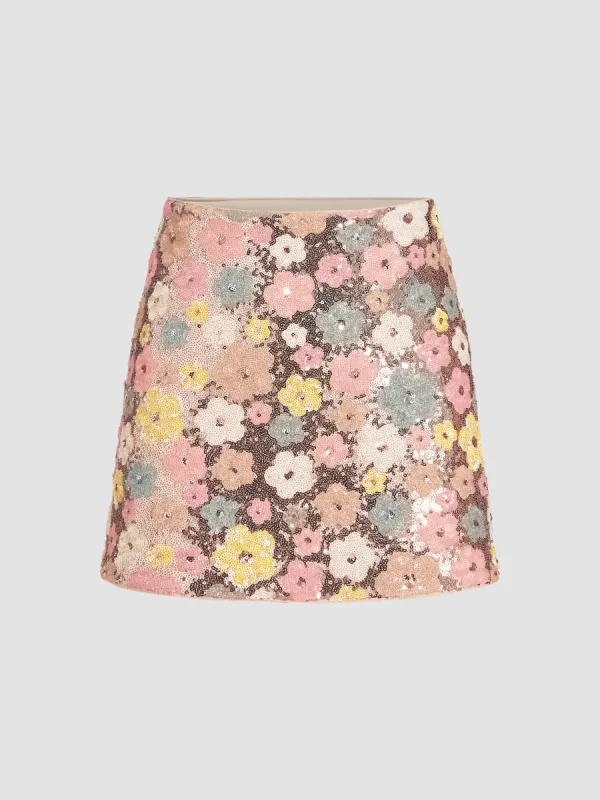 Sequins Floral Mini Skirt sold by Cider