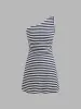 Asymmetrical Neck Striped Mini Dress sold by Cider