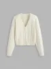 Knit V-neck Solid Texture Button Cardigan sold by Cider