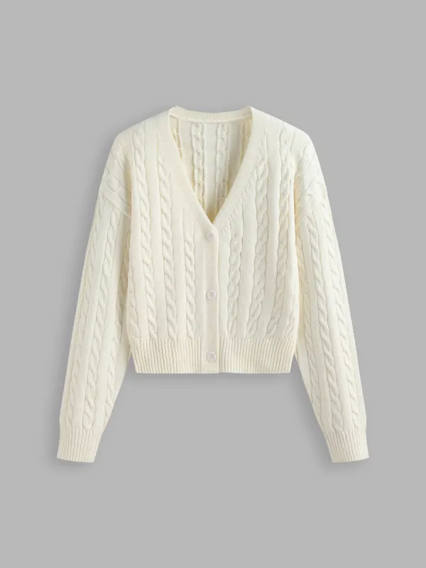 Knit V-neck Solid Texture Button Cardigan sold by Cider