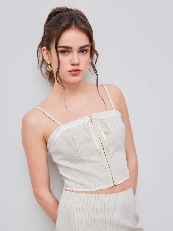 Square Neck Striped Bowknot Crop Cami Top sold by Cider