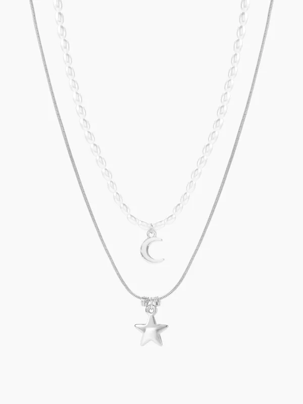 MOON & STAR FAUX PEARL BEADED LAYERED NECKLACE sold by Cider