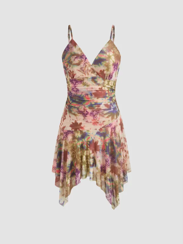 V-neck Abstract Floral Ruffle Mini Dress sold by Cider