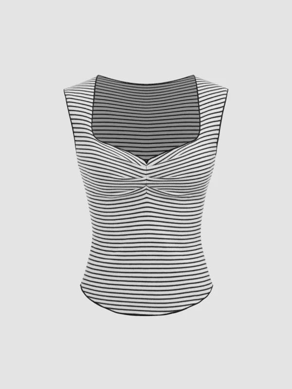 Cotton-blend Sweetheart Neckline Striped Top sold by Cider