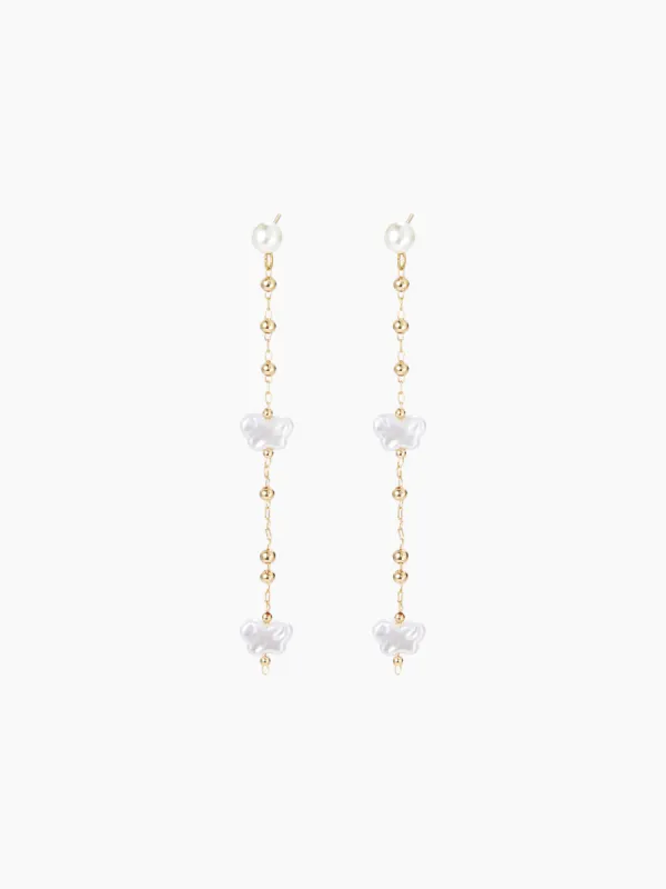 TRIPLE FAUX PEARL LINEAR DROP EARRINGS sold by Cider