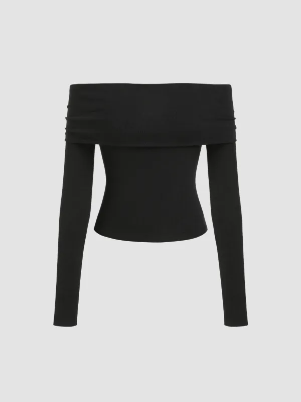 Off-shoulder Solid Long Sleeve Top sold by Cider