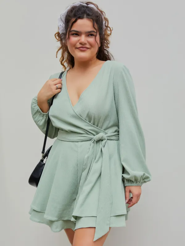 V-neck Belted Romper Curve & Plus sold by Cider