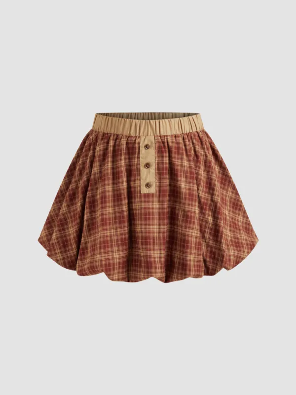 Low Rise Check Bubble Hem Mini Skirt  sold by Cider