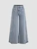 Denim Low Rise Solid Raw Hem Wide Leg Jeans sold by Cider