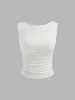 Boat Neckline Solid Ruched Tank Top sold by Cider