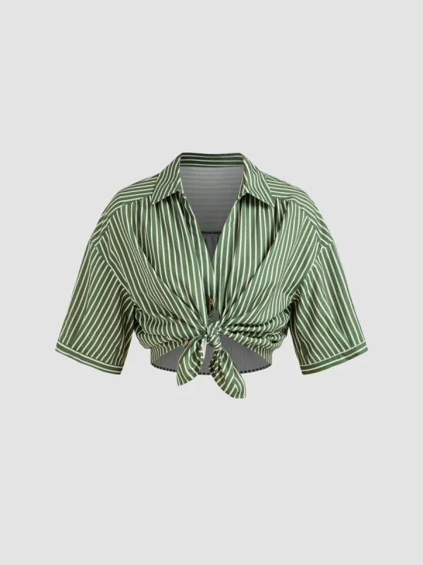 Collar Striped Button Oversized Shirt sold by Cider