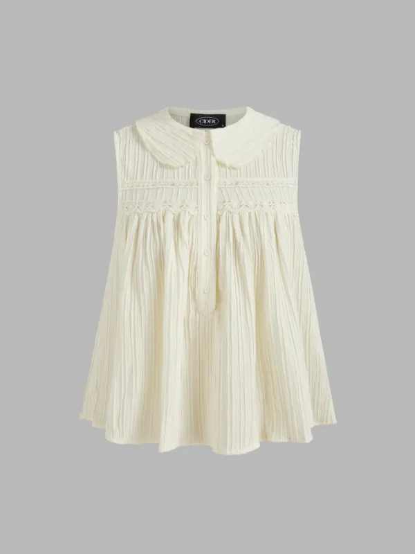 Cotton-blend Collar Solid Texture Ruffle Button Oversized Blouse sold by Cider
