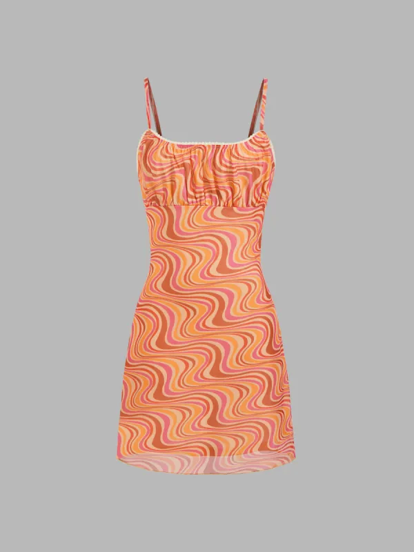 Mesh U-neckline Wave Stripe Mini Dress sold by Cider
