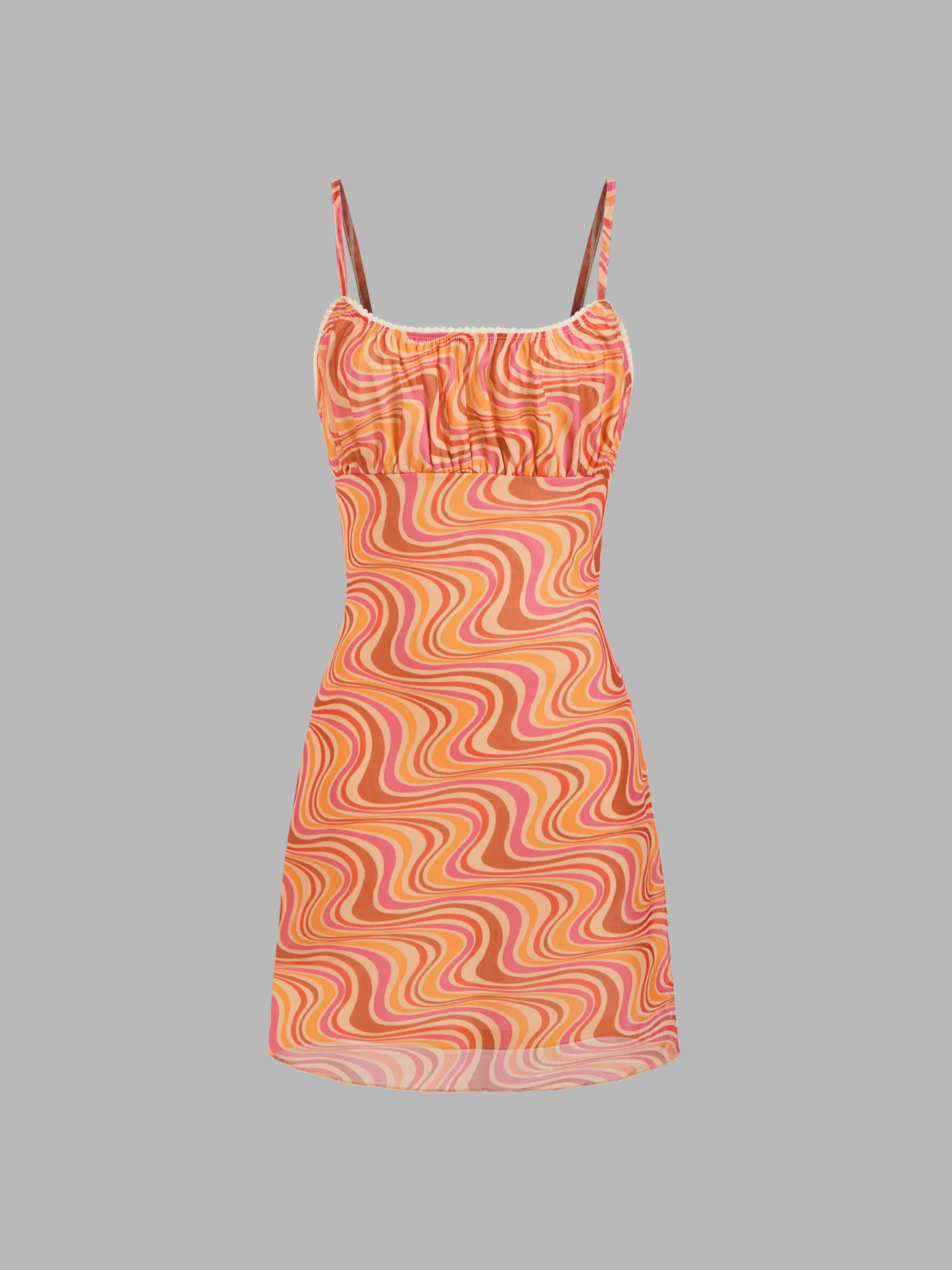 Mesh U-neckline Wave Stripe Mini Dress sold by Cider