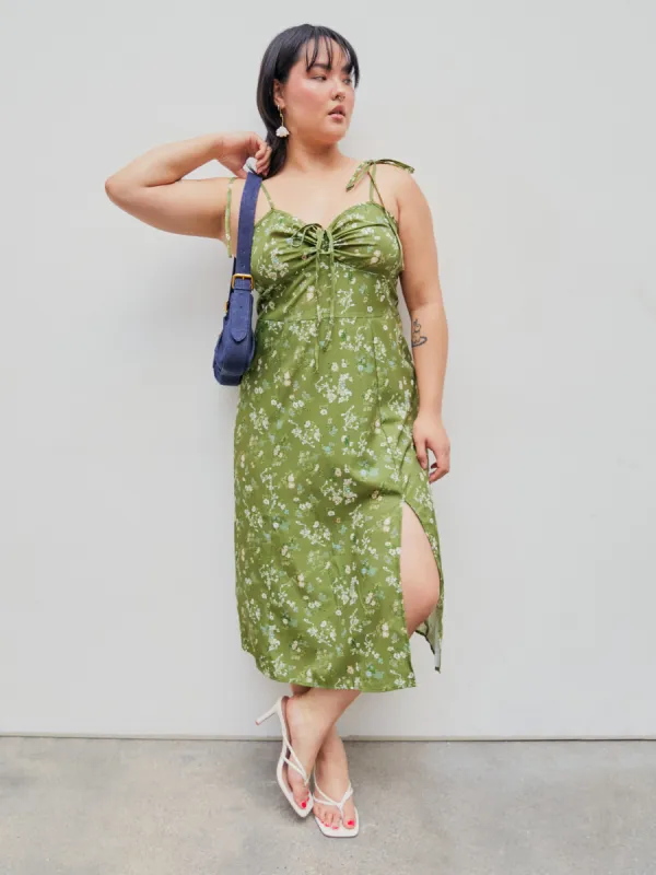Square Neck Floral Ruched Split Midi Dress Curve & Plus sold by Cider