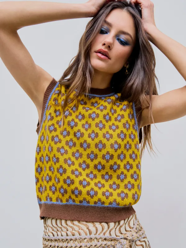 Geometric Contrasting Binding Knitted Crop Vest sold by Cider