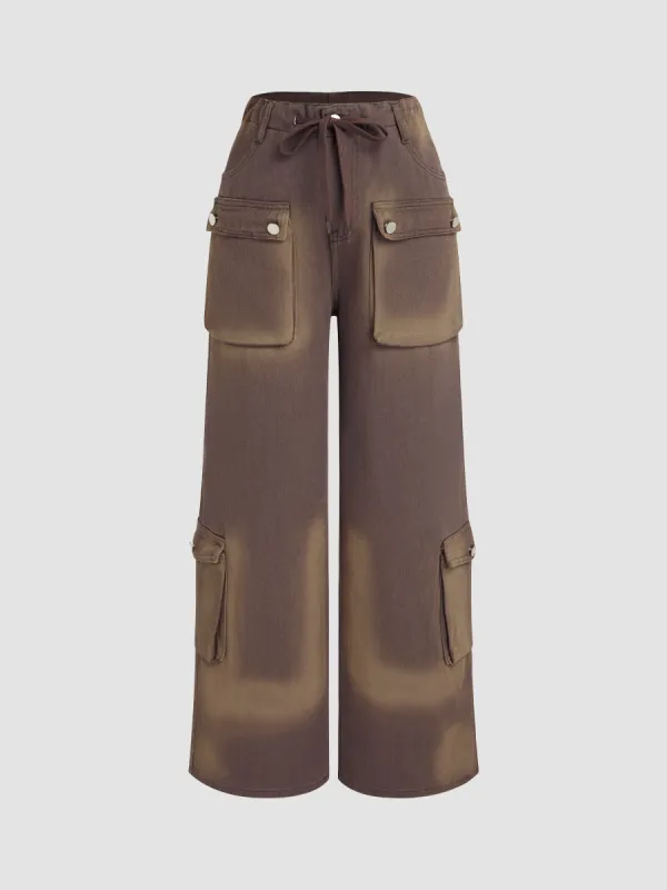 Denim Low Rise Cargo Wide Leg Jeans sold by Cider