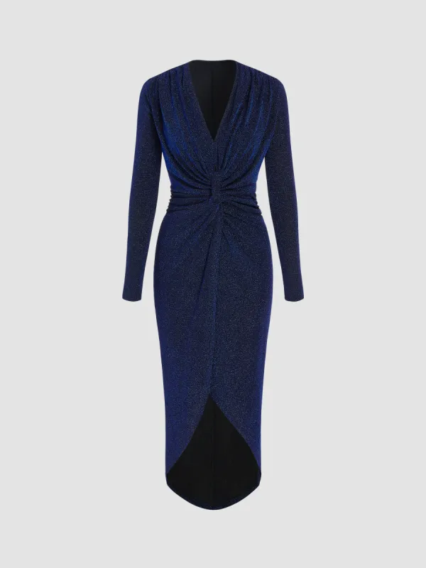 Metallic V-neck Wrap Split Maxi Dress sold by Cider