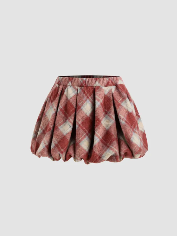 Wool-like Low Rise Gingham Bubble Hem Mini Skirt sold by Cider