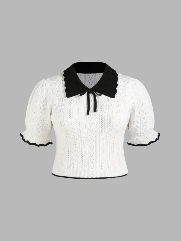 Polo Contrasting Trim Knit Short Sleeve Top Curve & Plus sold by Cider