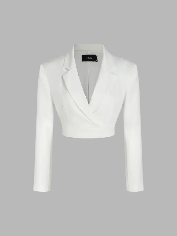 Solid Notched Collar Crop Blazer sold by Cider