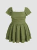 Square Neck Ruched Ruffle Mini Dress Curve & Plus sold by Cider