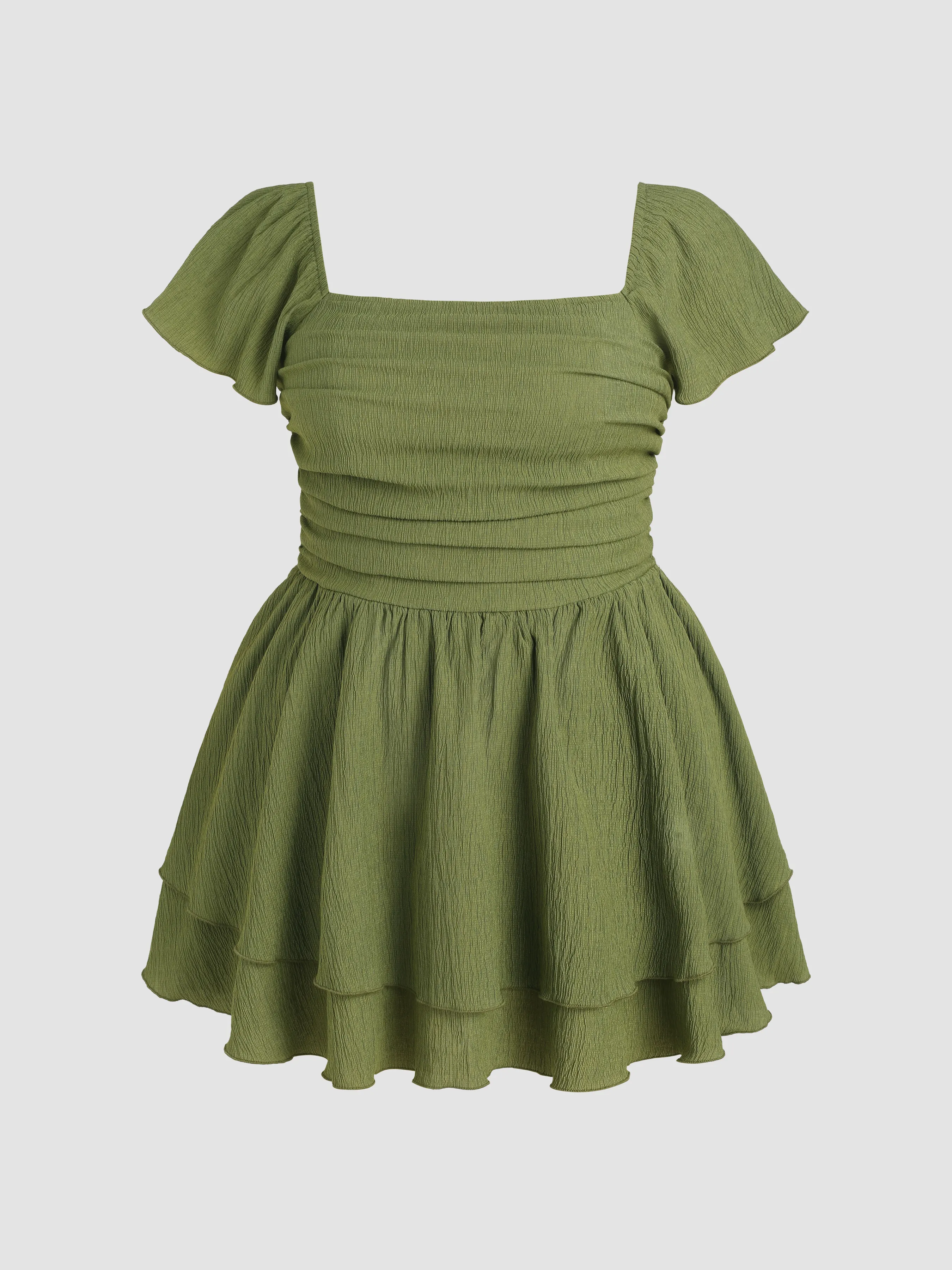 Square Neck Ruched Ruffle Mini Dress Curve & Plus sold by Cider