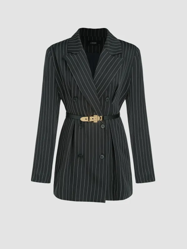 Striped Notched Collar Blazer With Belt sold by Cider
