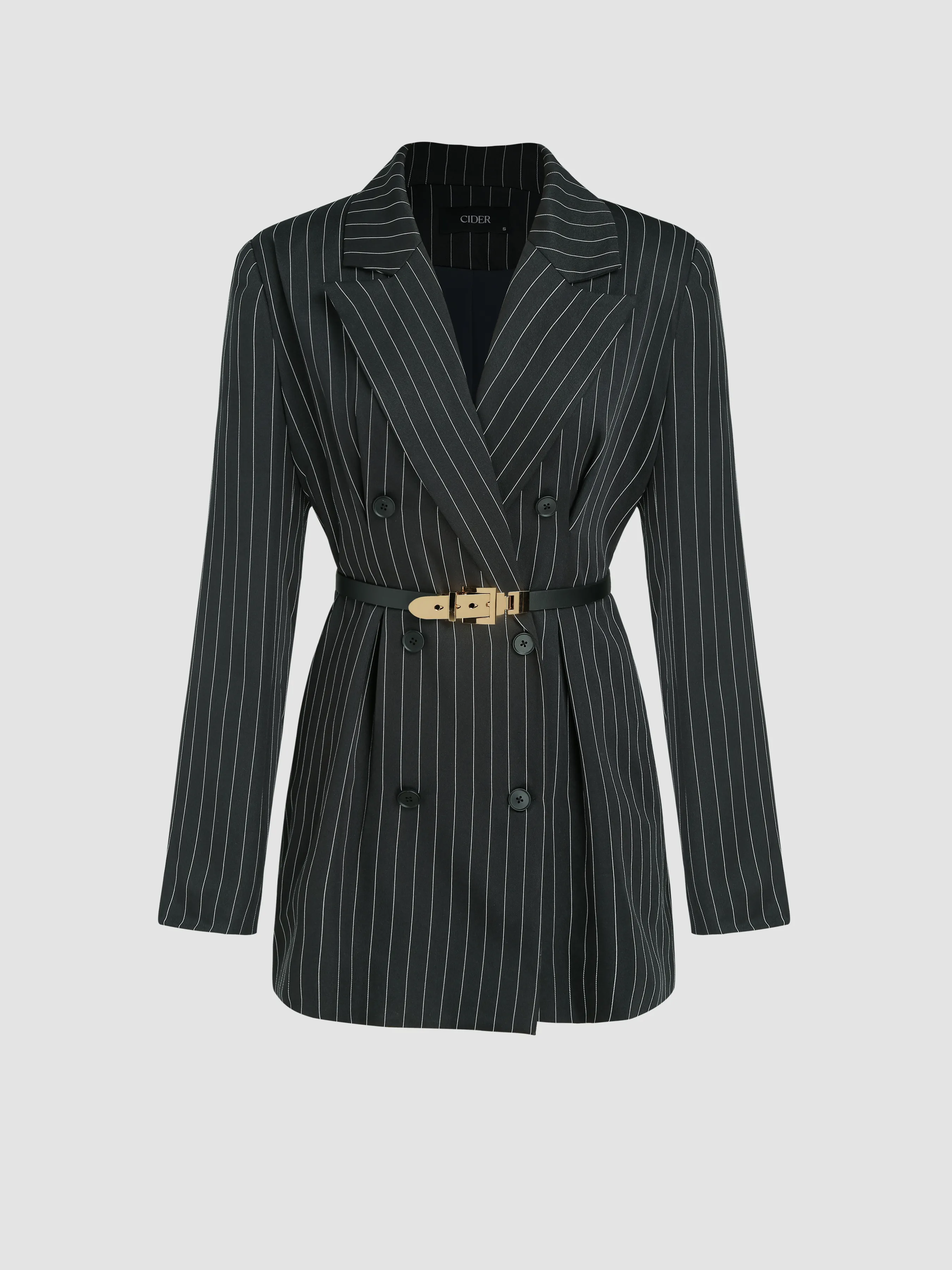 Striped Notched Collar Blazer With Belt sold by Cider