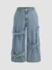 Cider Denim Mid Rise Solid Bowknot Pocket Wide Leg Jeans Curve & Plus sold by Cider
